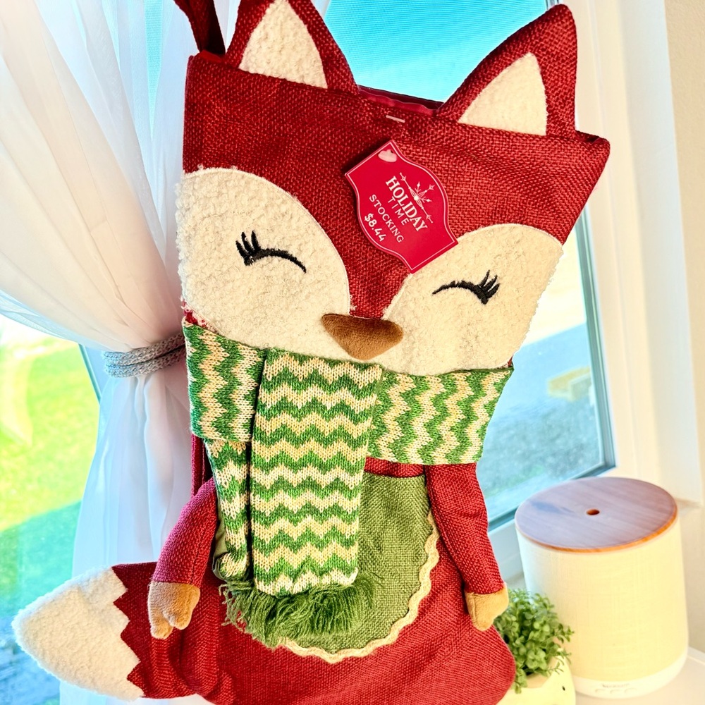 Holiday Time Festive Fox Stocking with Green Accents